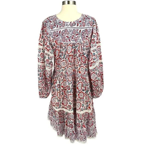 Bell By Alicia Bell Patton Mini Dress Size XL Long Sleeve V Neck Tassel Tie - Picture 6 of 12